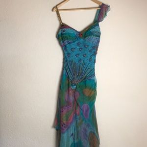 Bicici 100% silk colorful beaded dress size xl